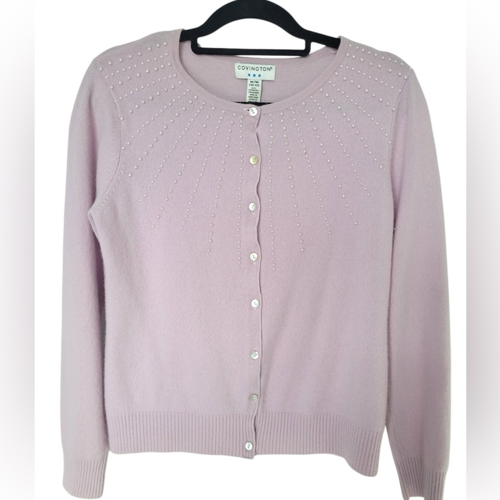 ✅ Covington Women's Light Purple Cardigan with Pearl design size M (10-12)